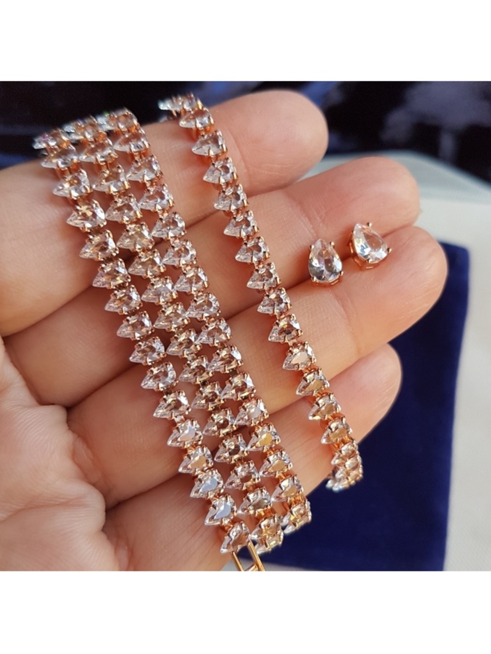 Swarovski Elements Rose Gold Plated Teardrop Tennis Necklace NEW - Picture 7 of 16
